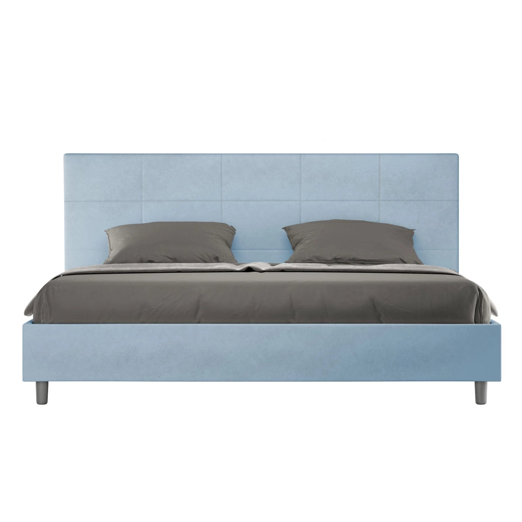 Letto Matrimoniale King Size 190x200 cm con Rete e Contenitore Imbottito in Microfibra Mika Azzurro