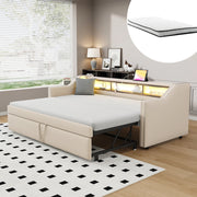 Divano letto imbottito estraibile 90/180 x 190 cm con LED; USB e materassi beige