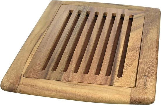 Piastra per tagliare il pane - 42 x 28 cm - Legno di Acacia - Con grattaparla - Piastra in legno per la cucina - Per pane, panini e pane tostato