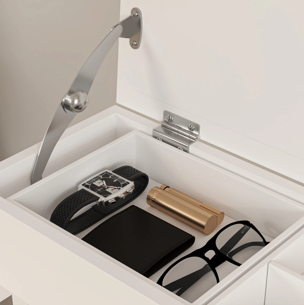 Appendiabiti portatile bianco in MDF con barra in legno massello e organizer con cassetto