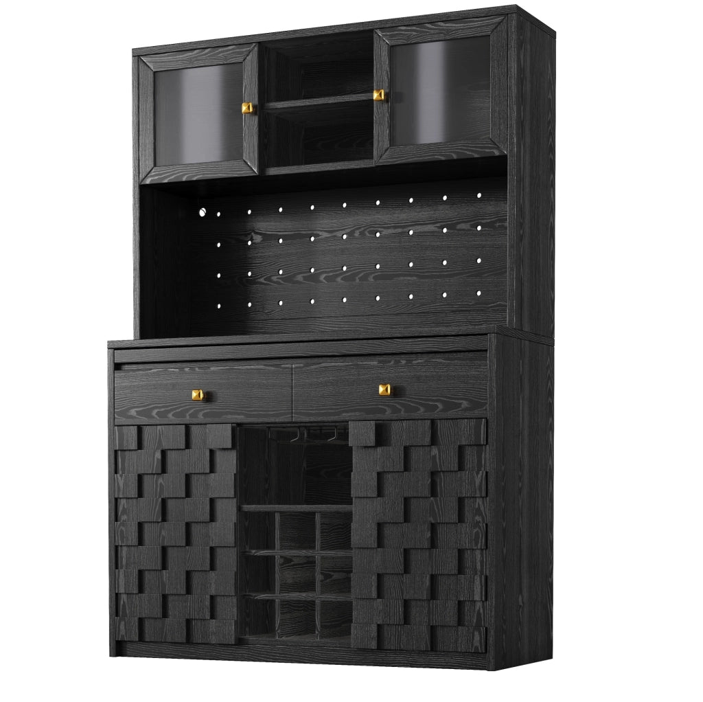 Hochschrank Küche mit Acrylfront, LED-Lichtband, USB-Ports, Weinflaschenhalter und verstellbaren Einlegeböden, 120x40x178 cm