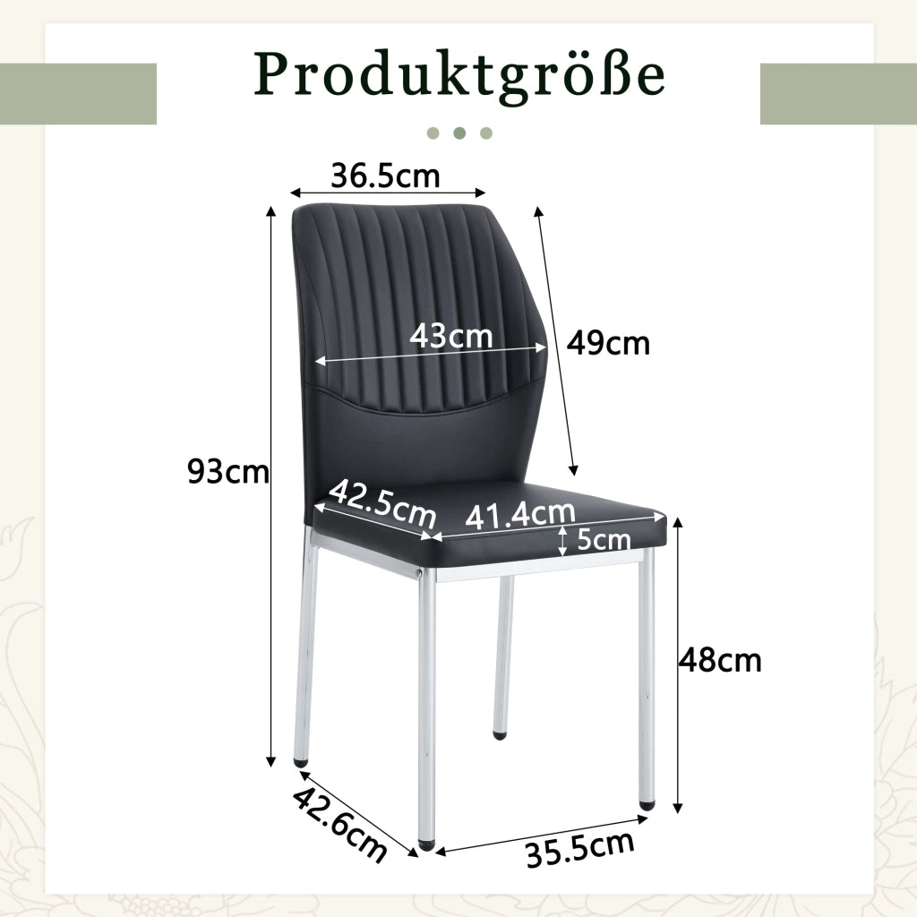 SEDIA da pranzo Set da 4 pezzi 93 cm Nero/Argento in PU e metallo