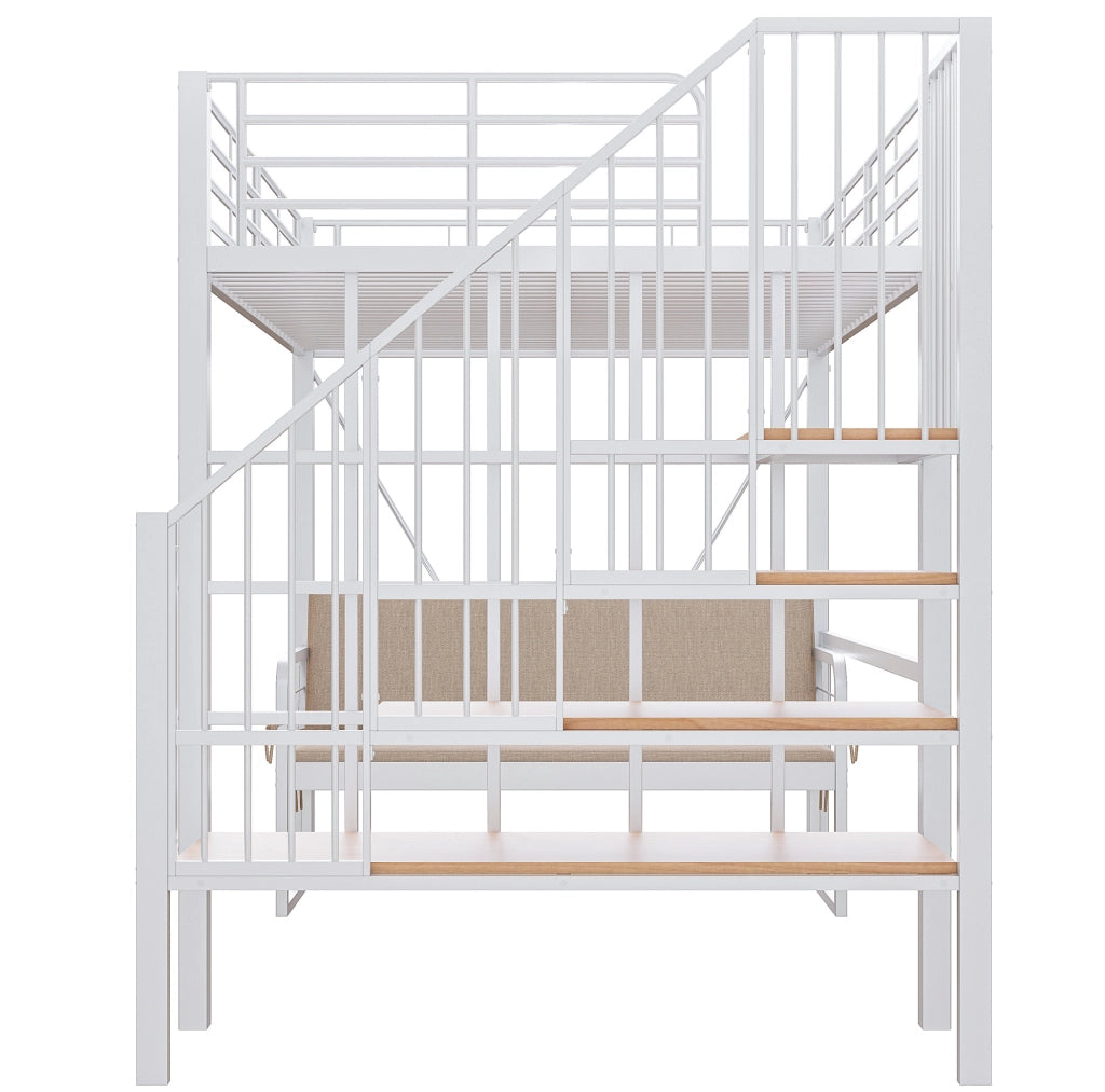 Letto a castello 140x200 cm con scala contenitore e divano sfoderabile