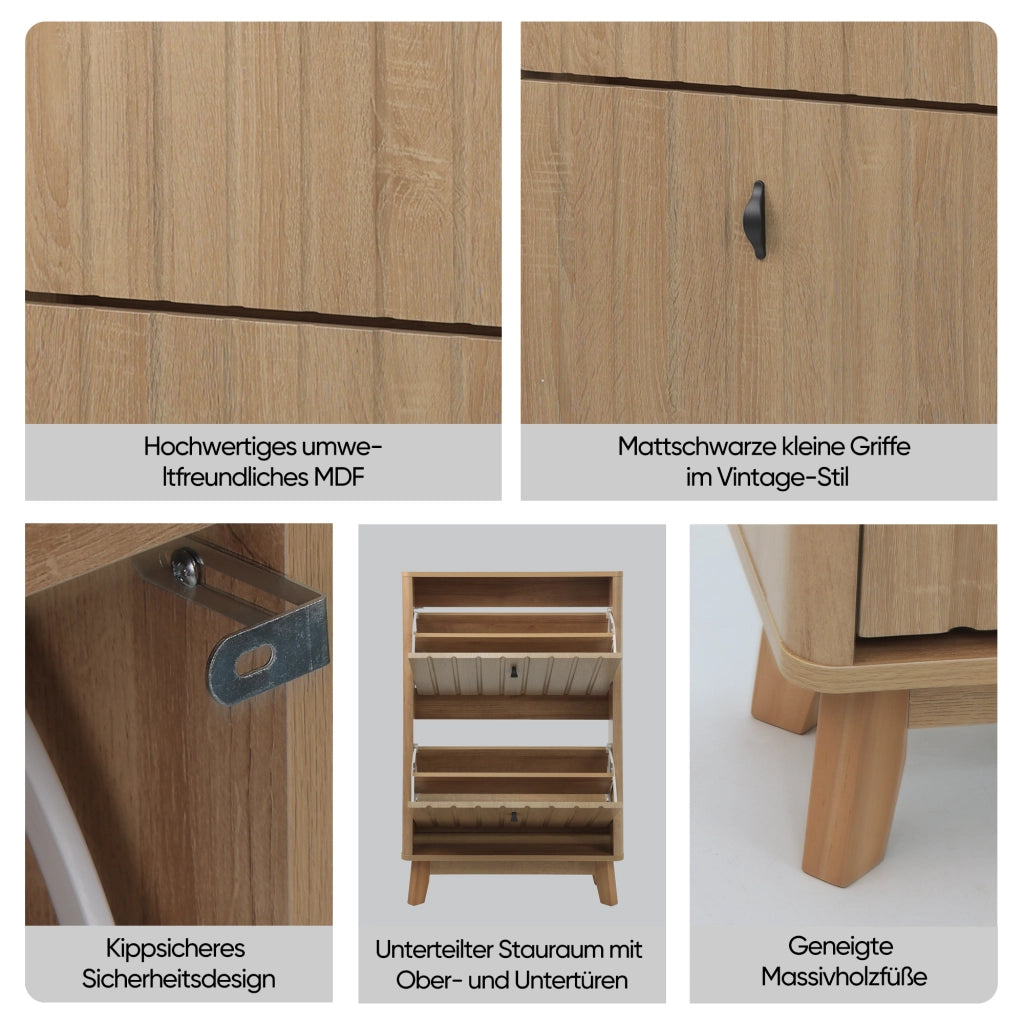 Scarpiera con ripiani regolabili e vano ribaltabile in MDF e truciolare effetto rovere