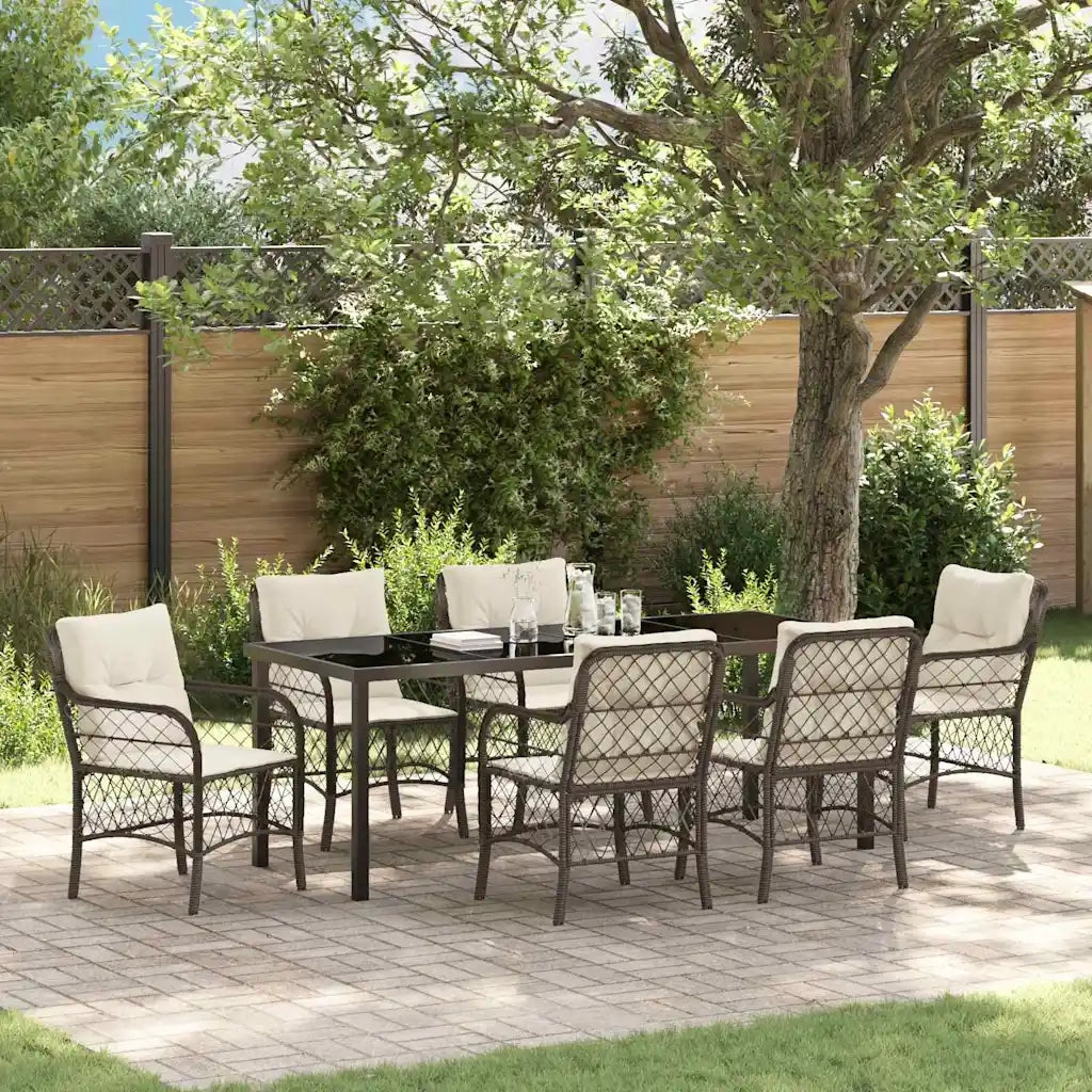Set da Pranzo per Giardino con cuscino 7 pcs Marrone polyrattan 3380216