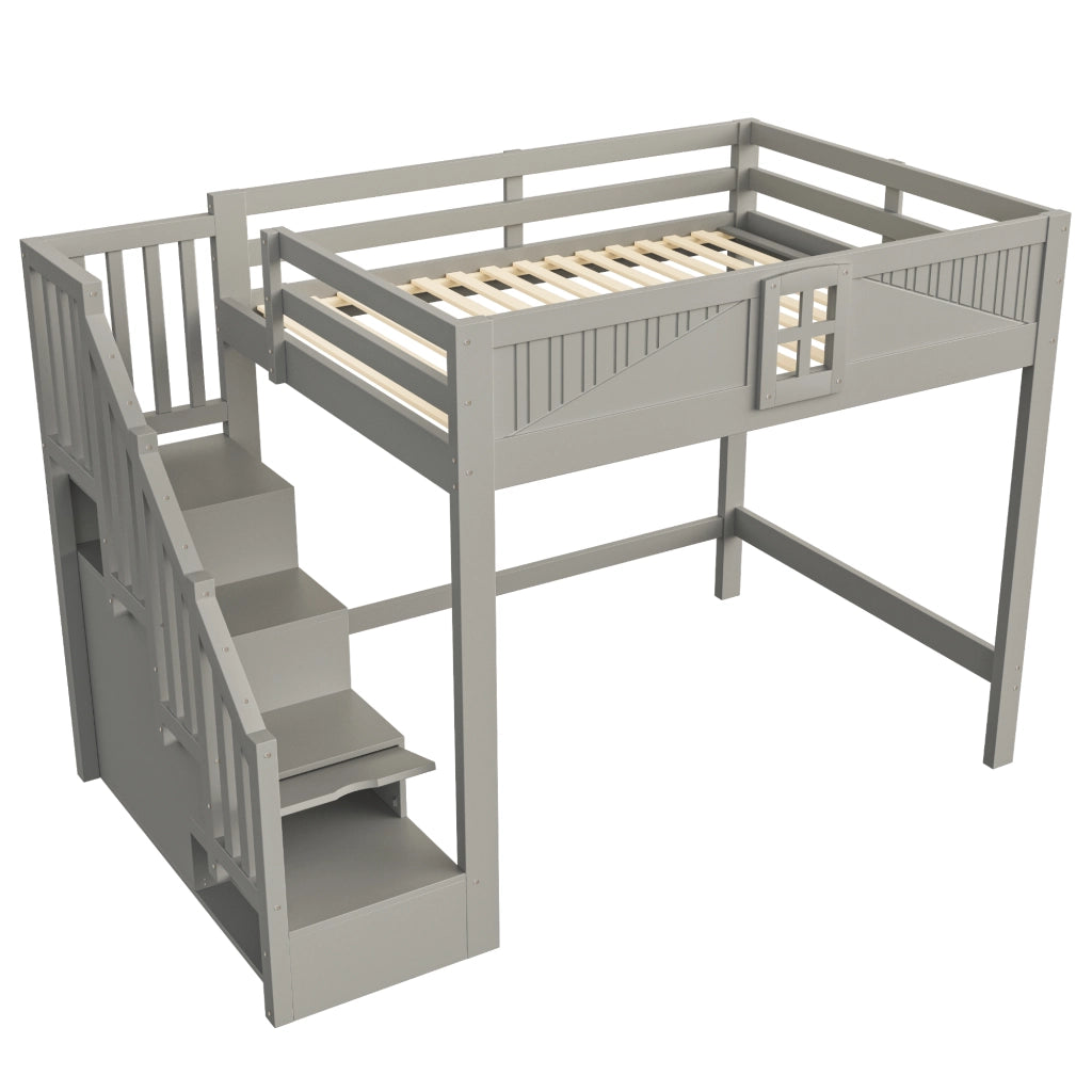 Letto a Soppalco 140x200 cm con ; Scala e Sponde; Grigio