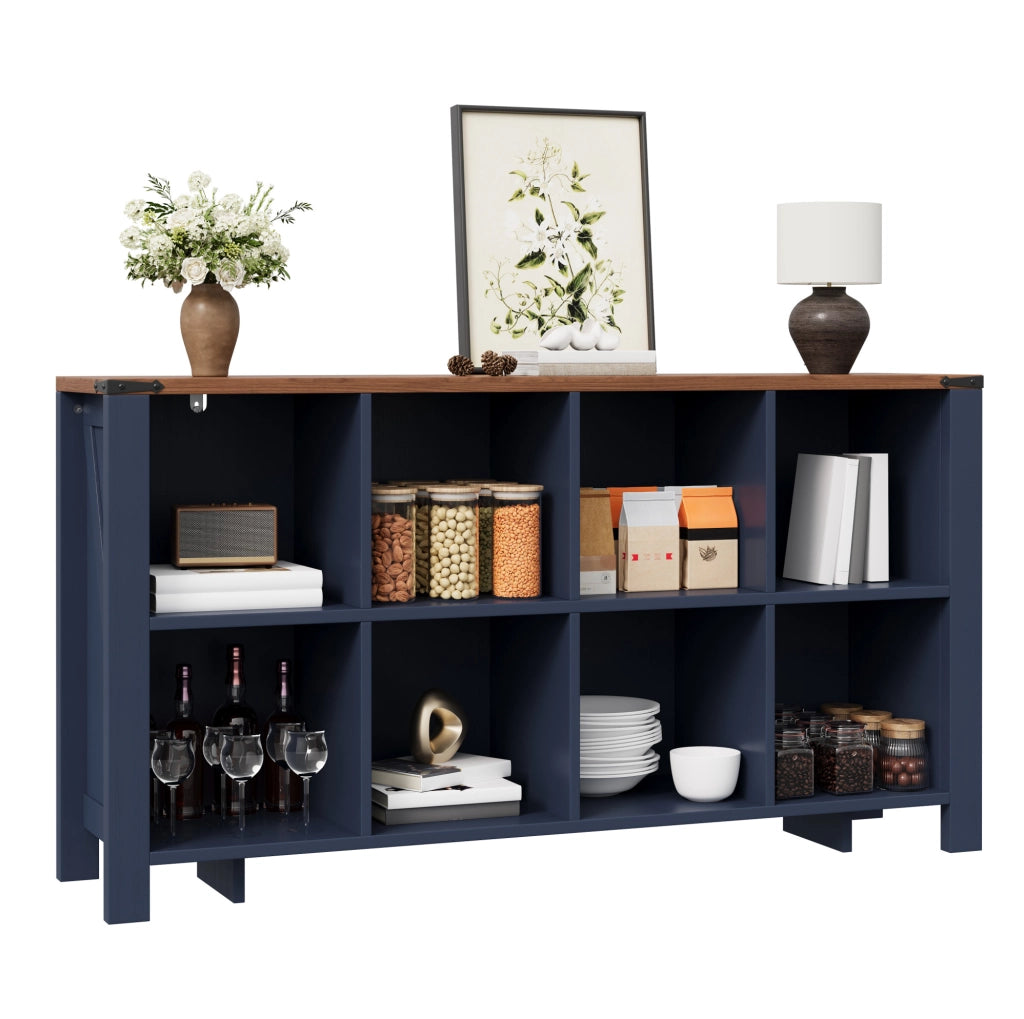 Mobile organizer orizzontale 140x34x75 cm con 8 vani aperti in MDF blu