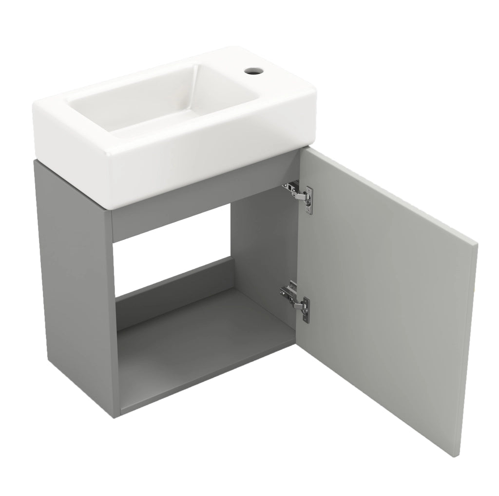 Mobile bagno ULEVR 62x54x26 cm con lavabo in ceramica e anta con chiusura ammortizzata, grigio e bianco
