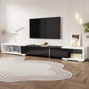 Mobile TV estensibile 140-260 cm girevole in MDF e pannello truciolare nero e marmo bianco