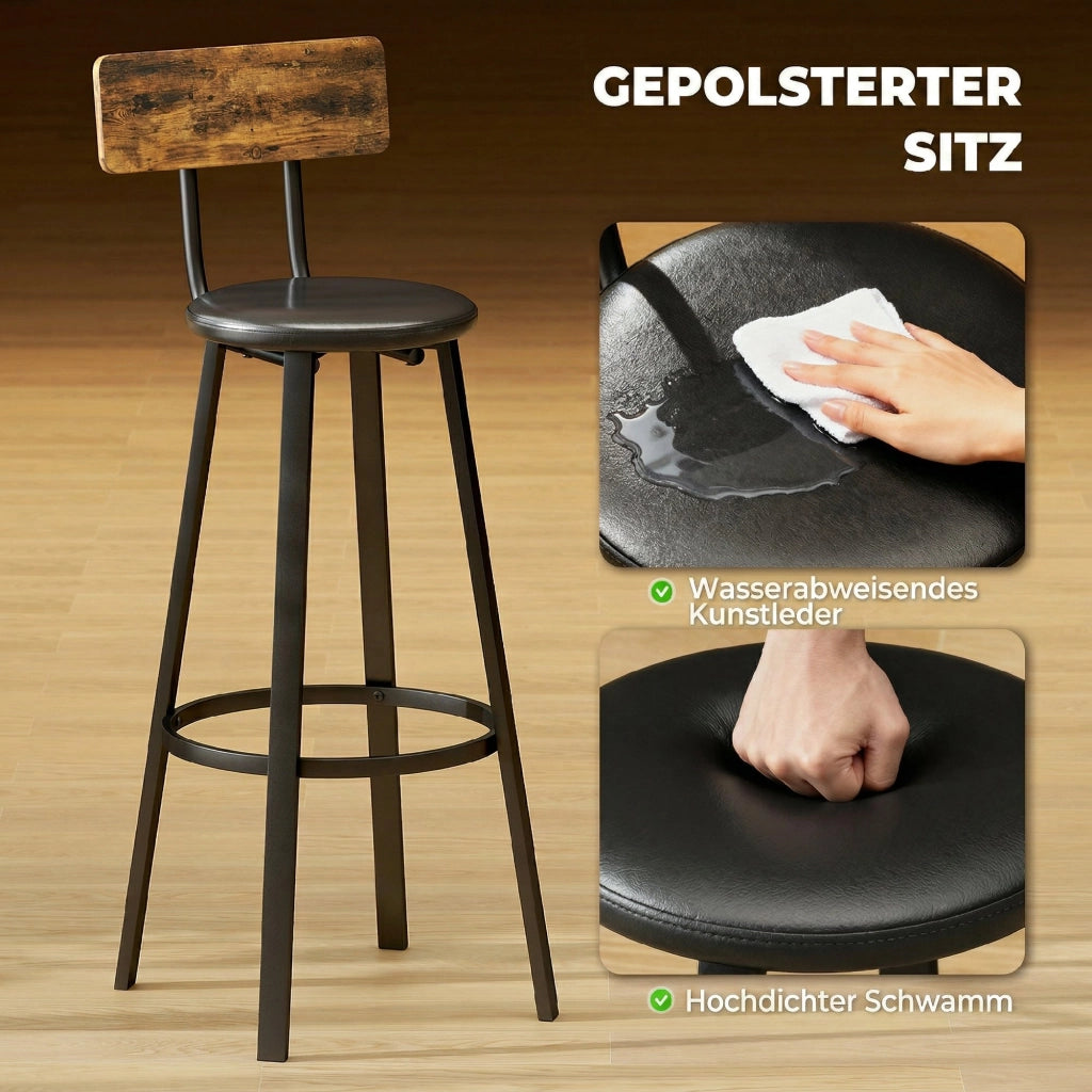 Sgabello da Bar 2 Pezzi con Schienale e Poggiapiedi ¨C Minimal ¨C Legno Massello Marrone 75.5 cm