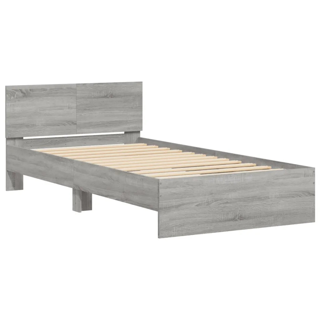 Letto singolo | Letto per adulti | Giroletto Testiera Grigio Sonoma 100x200 cm Legno Multistrato