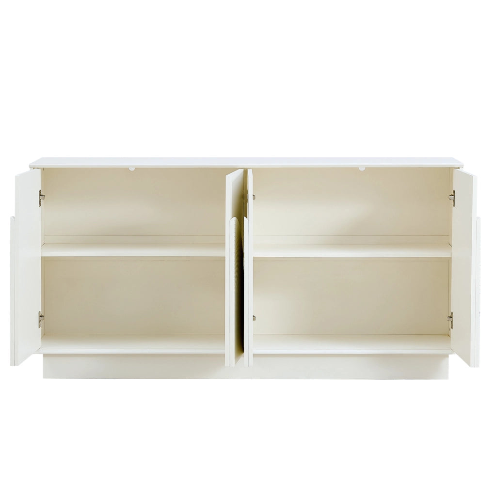 Sideboard bianco moderno con 4 ante arcuate in MDF opaco 160x38x80 cm