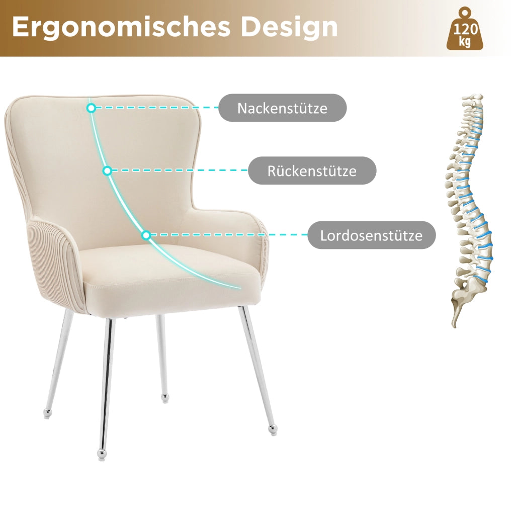 SEDIA in velluto beige Set da 4 pezzi con braccioli e supporto lombare