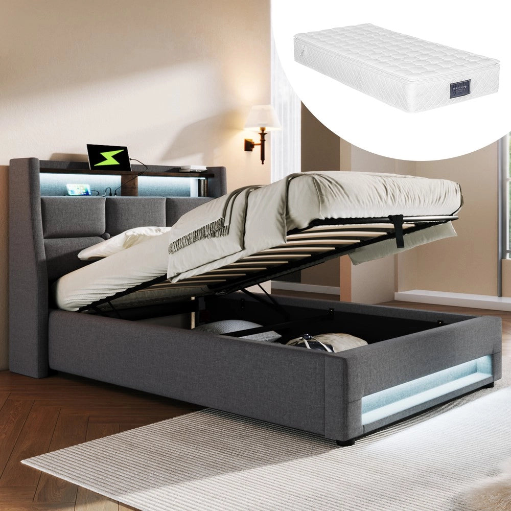 Letto imbottito singolo con rete a doghe ¨C Minimal ¨C 90x200cm, bianco, legno di pino, con materasso