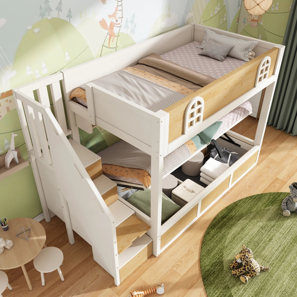 Letto a castello per bambini 90 x 200 cm con scala contenitore