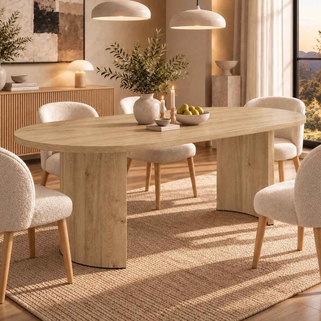 Tavolo da Pranzo 200x90 cm 6-8 Posti LEMONMAX; Piano MDF 28 mm con Angoli Arrotondati; Gambe Curve; Finitura Effetto Rovere; Portata 60 kg