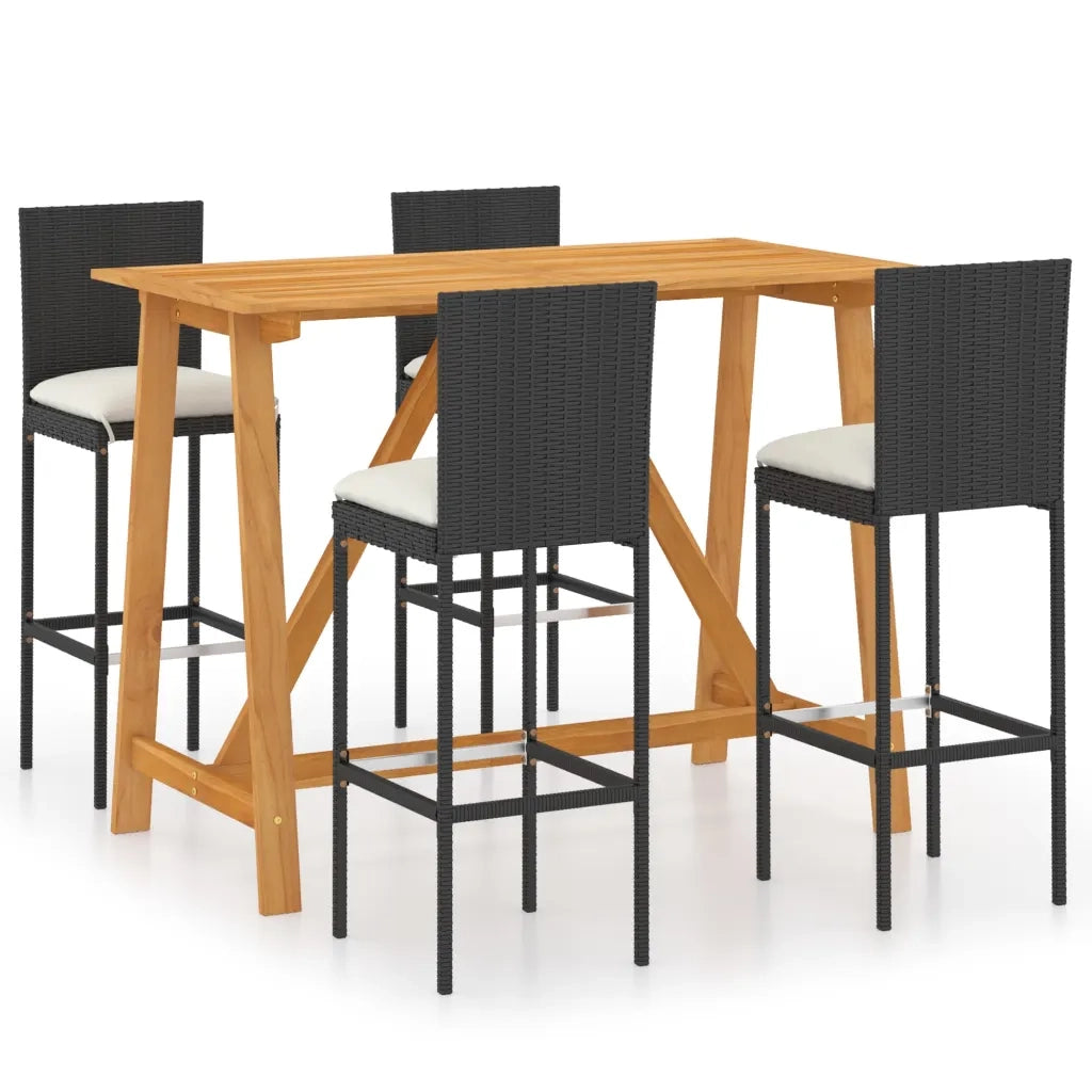 Set da Bar da Giardino 5 pz con Cuscini Nero 3067958