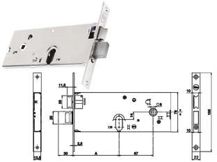 SERRATURA DA INFILARE PER FASCE CATENACCIO E SCROCCO MM.78 H 86502  mm.70 a 3 mandate (Y8650270080)    YALE