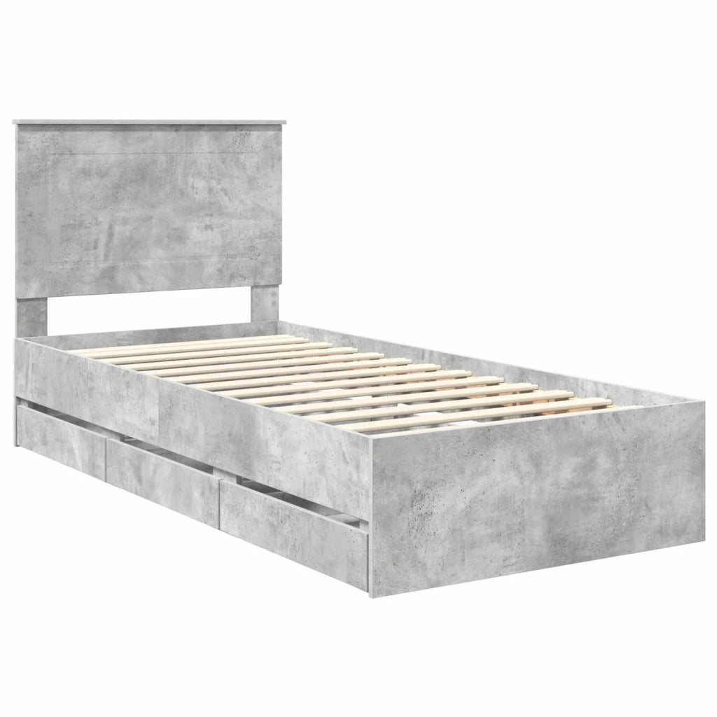 Struttura del letto con cassetto-Giroletto con contenitore-Rete del Letto Grigio cemento 90 x 190 cm 163151