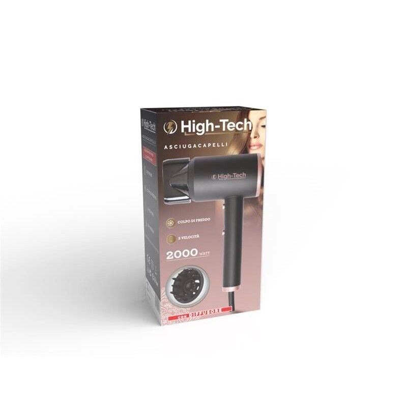 HIGH-TECH ASCIUGACAPELLI CON DIFFUSORE DA 2000 W A 2 VELOCITÀ