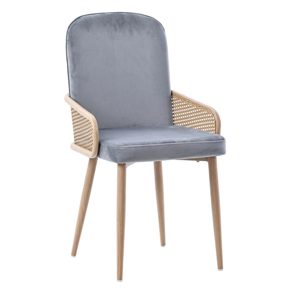 Set di 4 sedie da pranzo in velluto con design rattan e gambe in metallo grigio