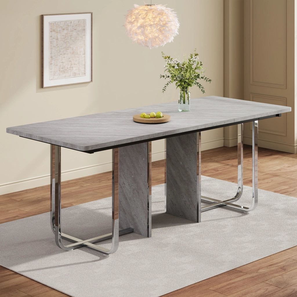 Tavolo da pranzo con gambe in metallo in MDF e metallo grigio