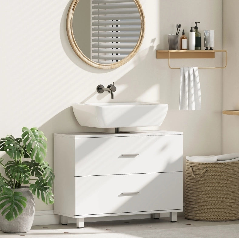 Mobile sottolavabo ULEVR 80x30x60 cm con 2 cassetti, vano a U 15x22 cm, bianco