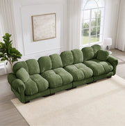 Divano modulare 330x86x90 cm in ciniglia verde con cuscini spessi