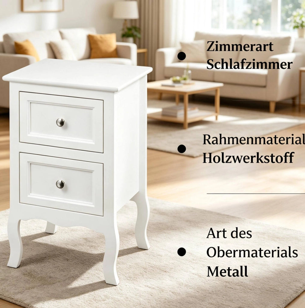 Nightstand moderno bianco con due cassetti in MDF laccato, 40x60x30 cm