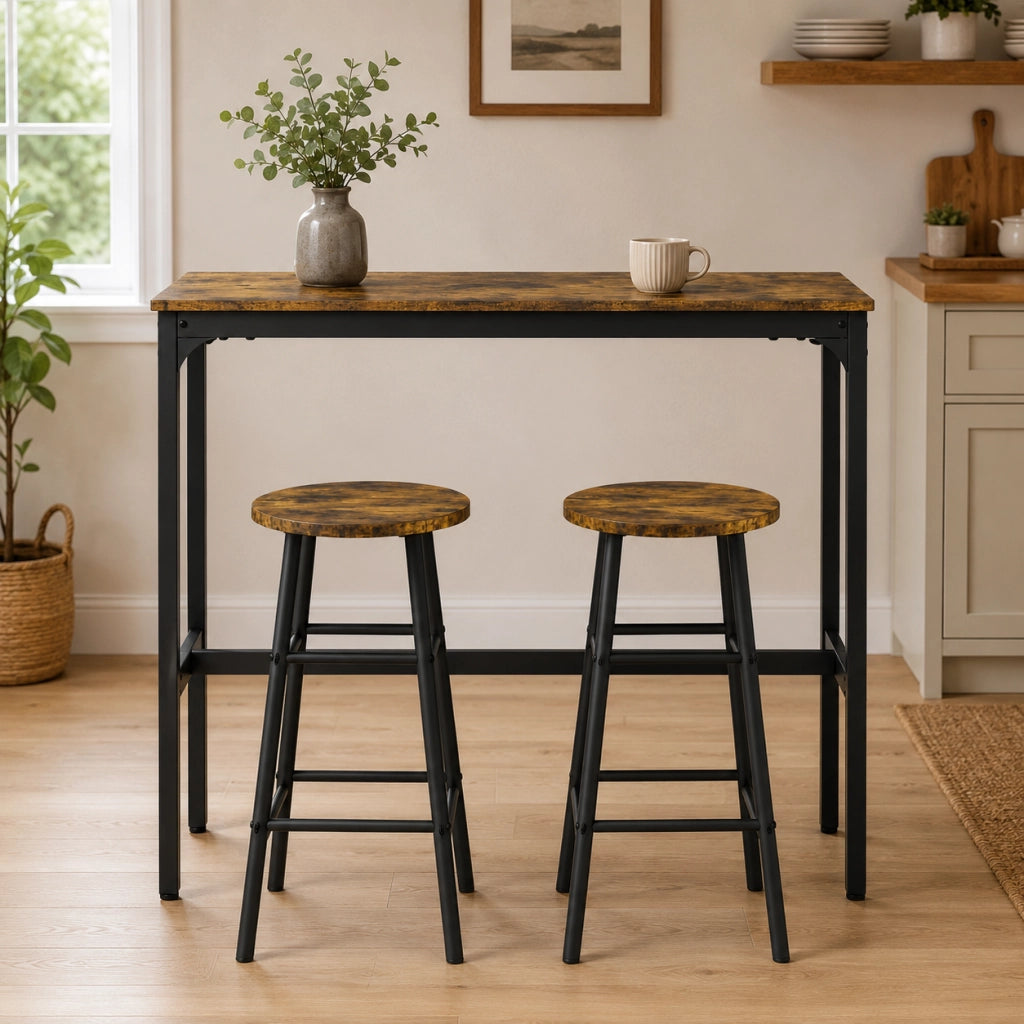Set bar con 2 sgabelli salvaspazio in MDF marrone