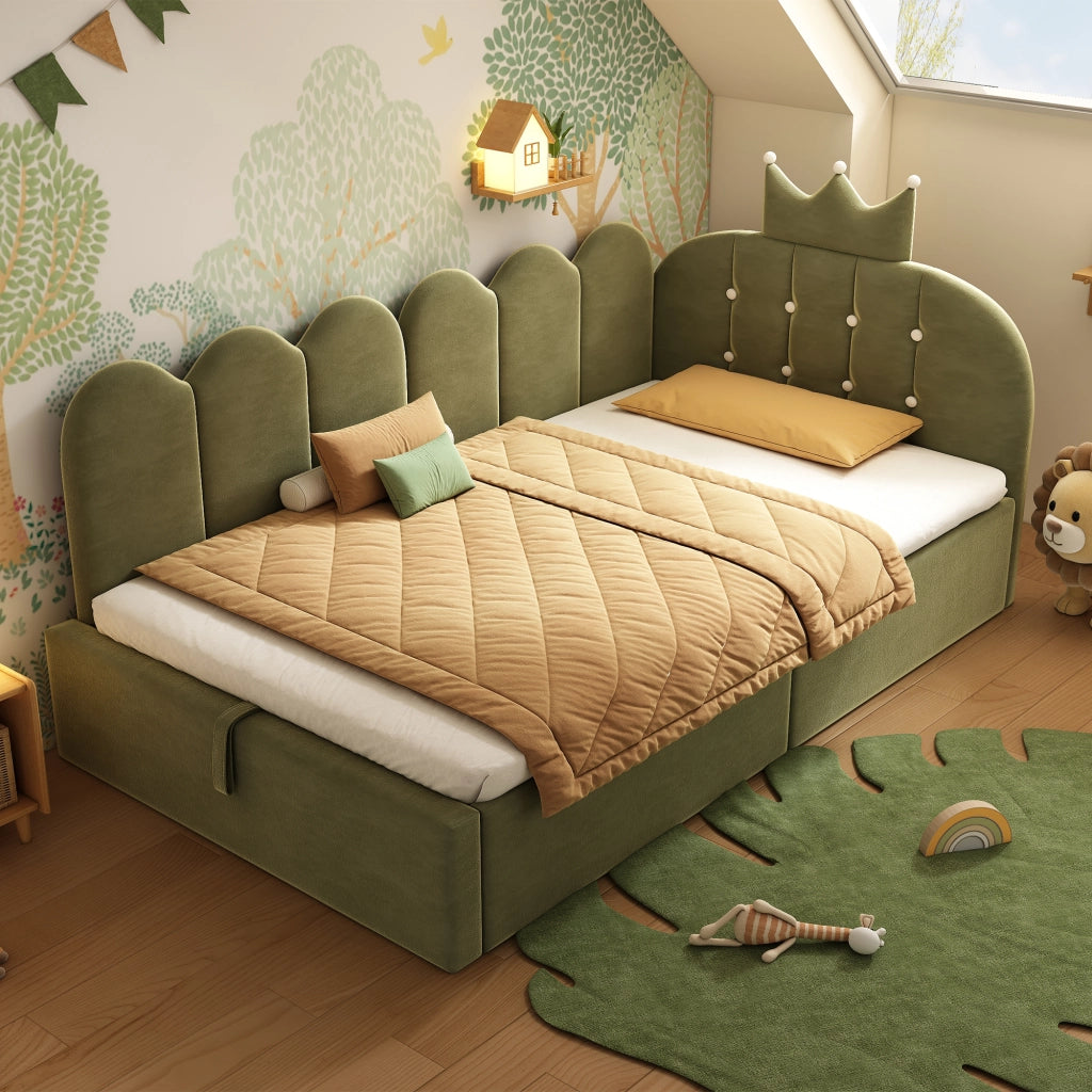 Letto divano 90 × 190 cm 1 posto con contenitore idraulico e testiera; senza materasso; in velluto verde