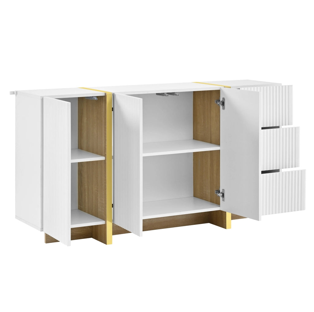 Set mobile TV e sideboard bianco con frontali a rilievo HOMVRA