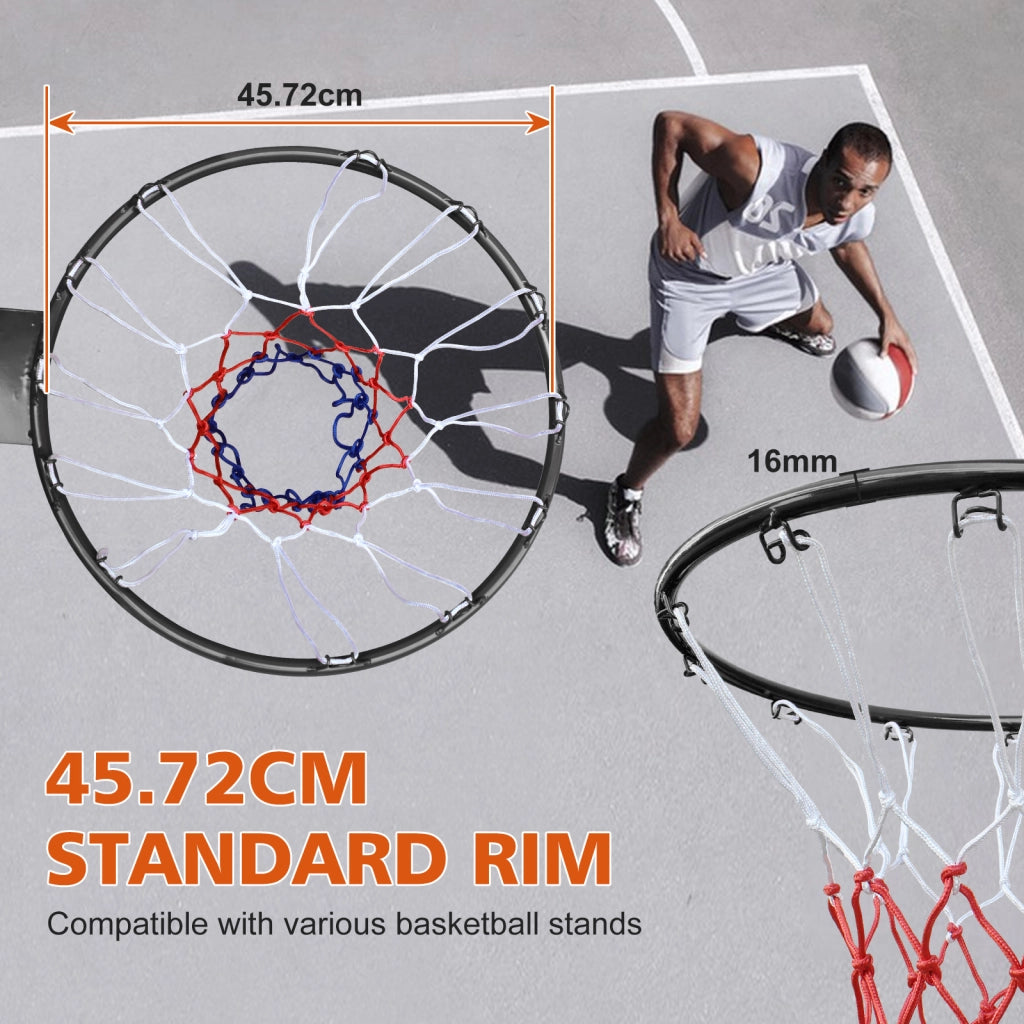 Canestro da Basket in Acciaio Nero 45,72 cm con Doppia Molla e Rete, per Installazione a Parete o a Terra, Uso Interno ed Esterno