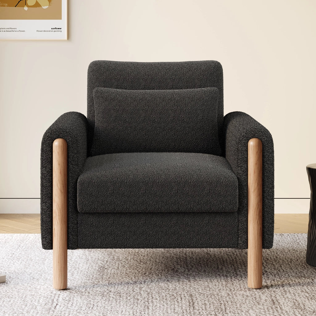 Poltrona lounge 87x83x88,5 cm con cuscini in tessuto teddy grigio scuro