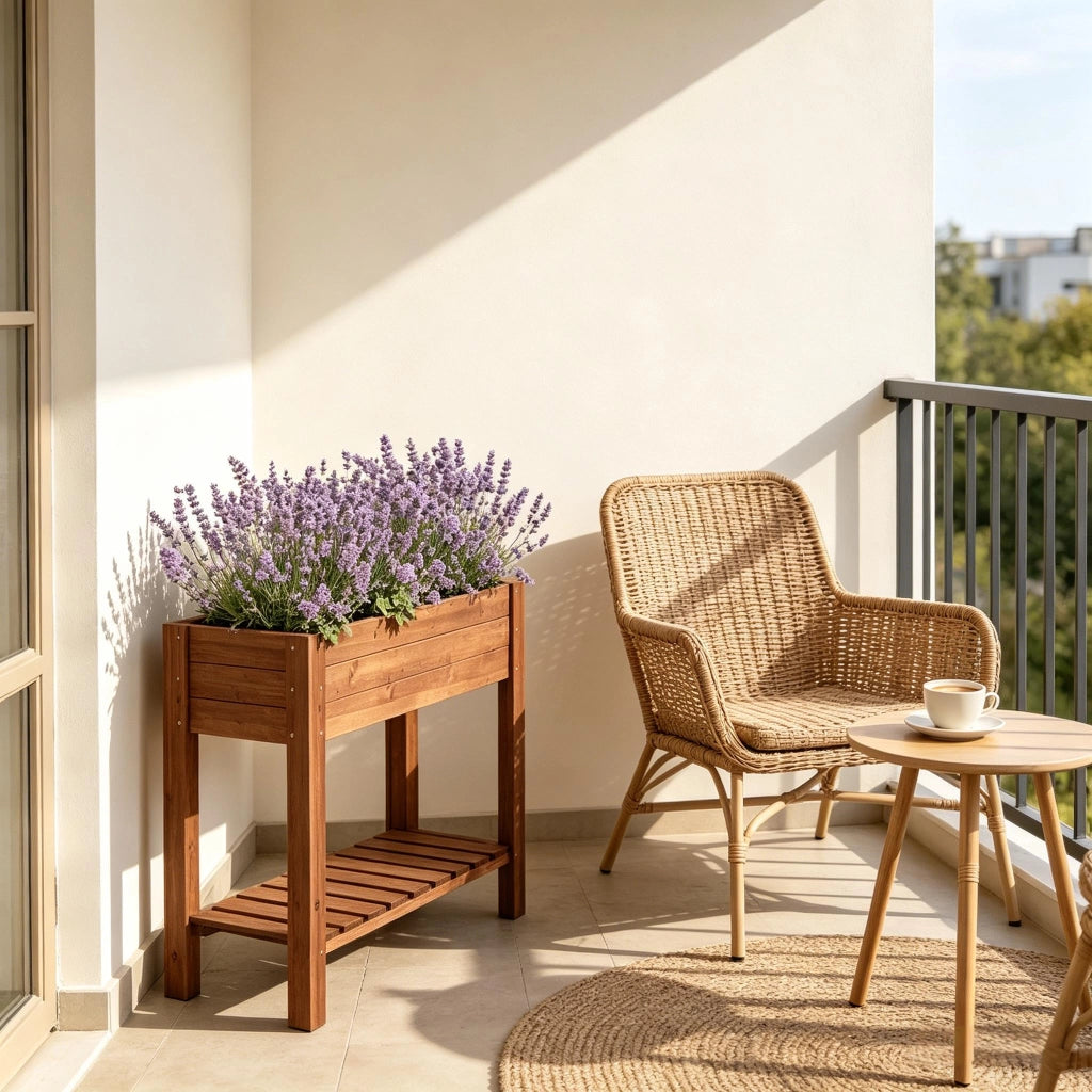 Fioriera rialzata in legno con ripiano portaoggetti per balcone terrazza e giardino marrone 80 × 75 × 40 cm