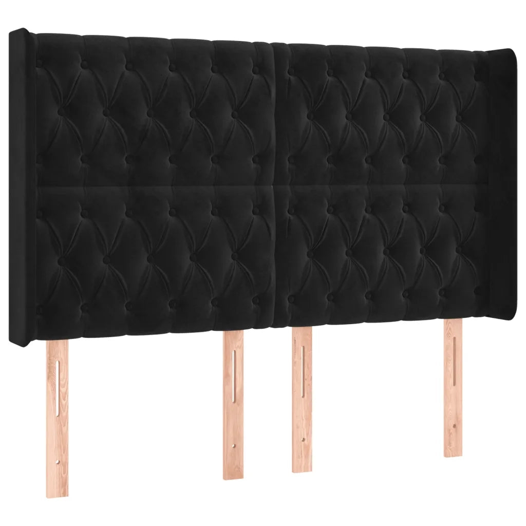 Testiera ad Orecchio Nera 147x16x118/128 cm in Velluto 3119966