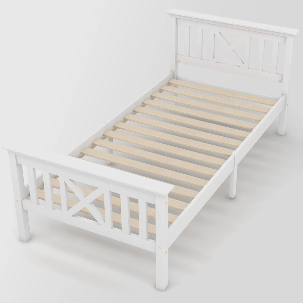 Letto Singolo in Pino Massello con Testiera e Doghe ¨C MINIMAL ¨C Bianco 90x200