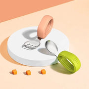 Set di posate per bambini in silicone con manico - rosso e verde