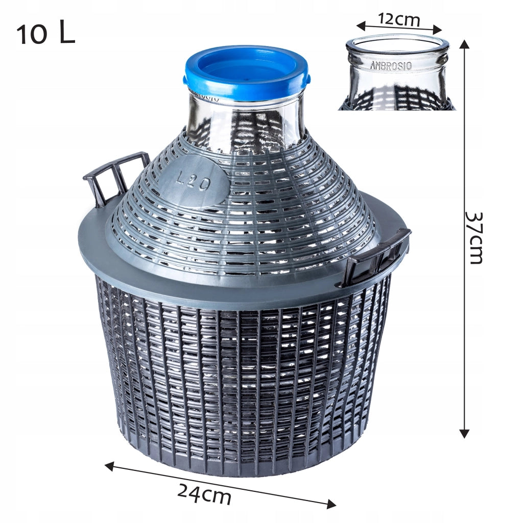 Bottiglia KADAX Lady's Balloon da 10 litri per vino e liquori in un cestino, bottiglia da gallone per vino con tappo