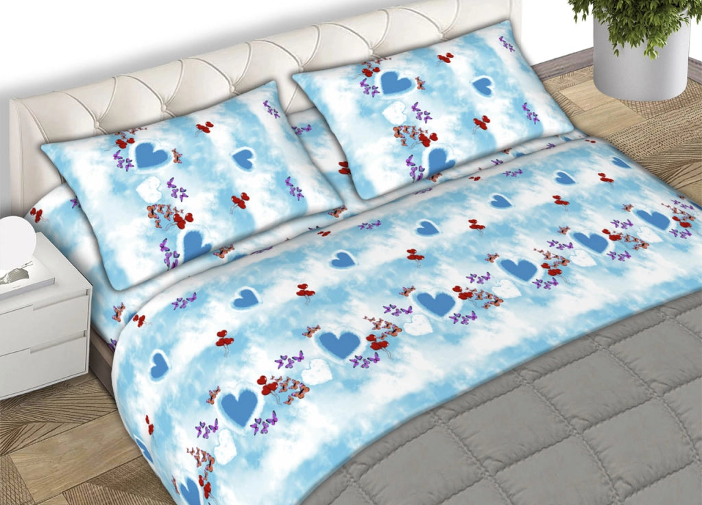Completo Lenzuola Letto Matrimoniale 100% Cotone Made Italy Dis. Cielo CN - 2 Piazze - Azzurro