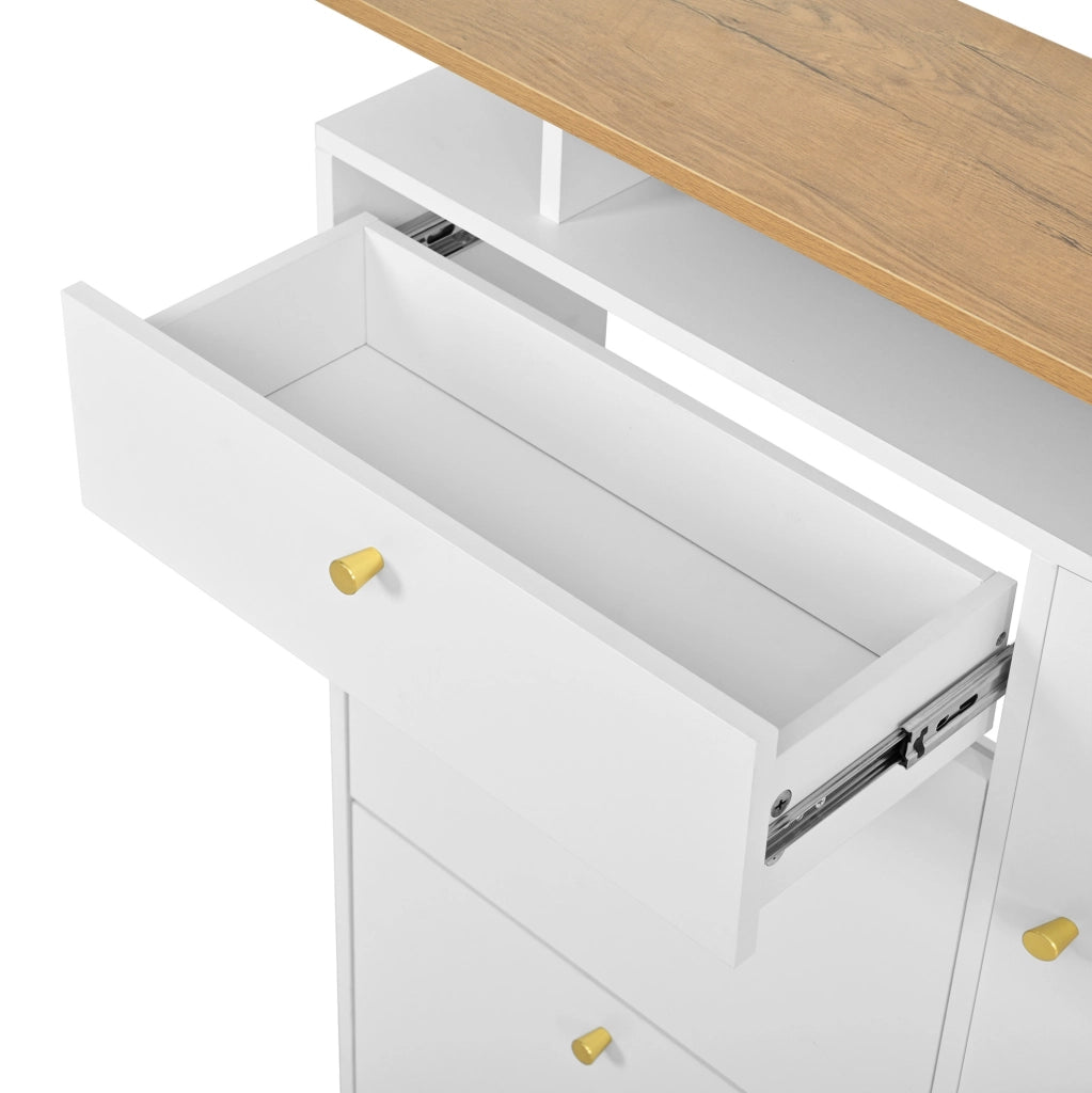 Set guardaroba da ingresso 3 pezzi con specchio, mensola cappelli e scarpiera con illuminazione LED, 4 ganci, bianco e naturale, 105x25x151,5 cm
