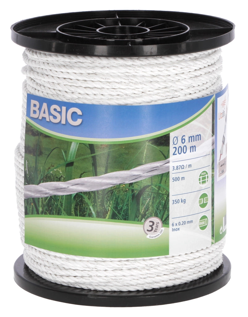 CORDA ELETTRIFICATA TONDO PER RECINTO BASIC BIANCO mt. 200 Ø mm. 6 fili 6