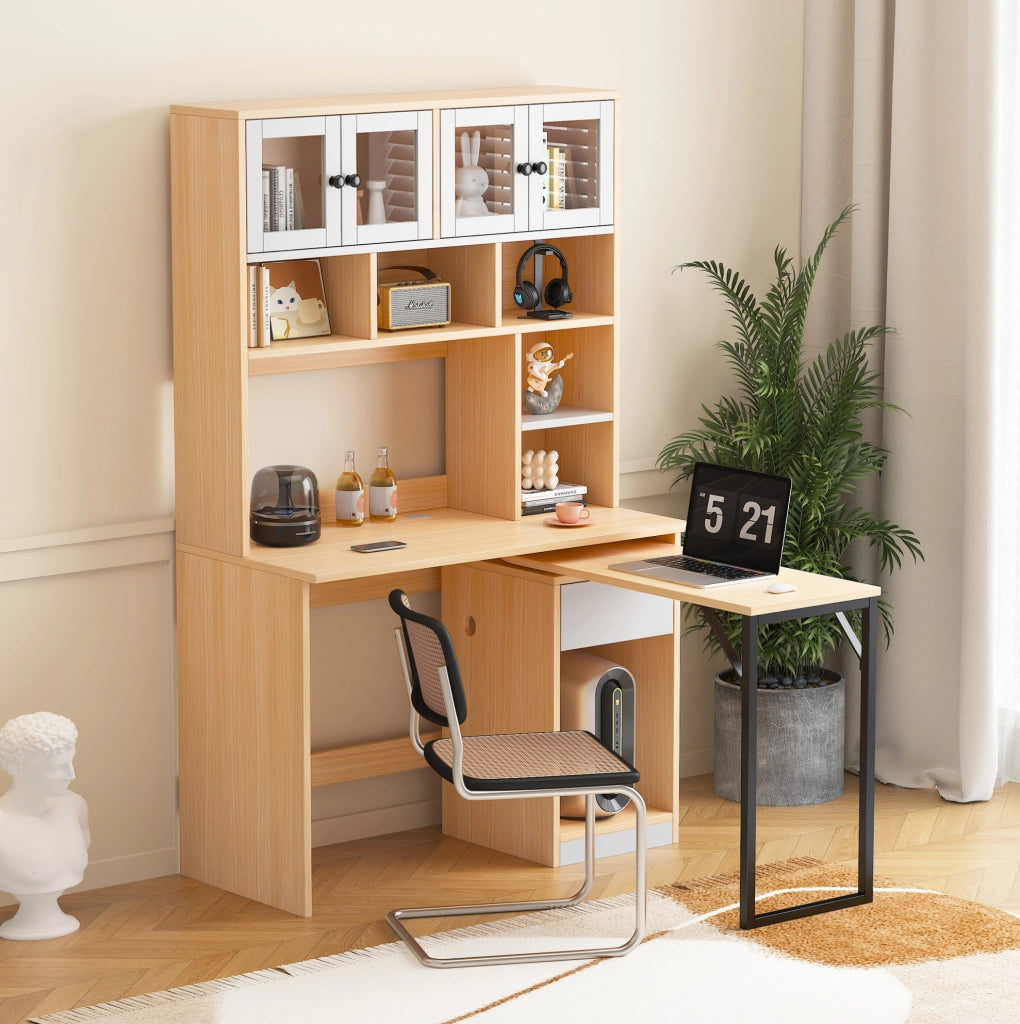 Scrivania girevole con colonna in MDF, bianco naturale, 180 cm