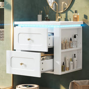 Mobile sottolavabo sospeso 61x47x50 cm in MDF bianco con LED e contenitore