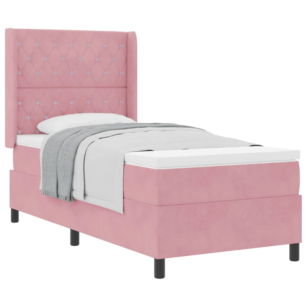Letto a molle con materasso Rosa 100 x 200 cm Velluto