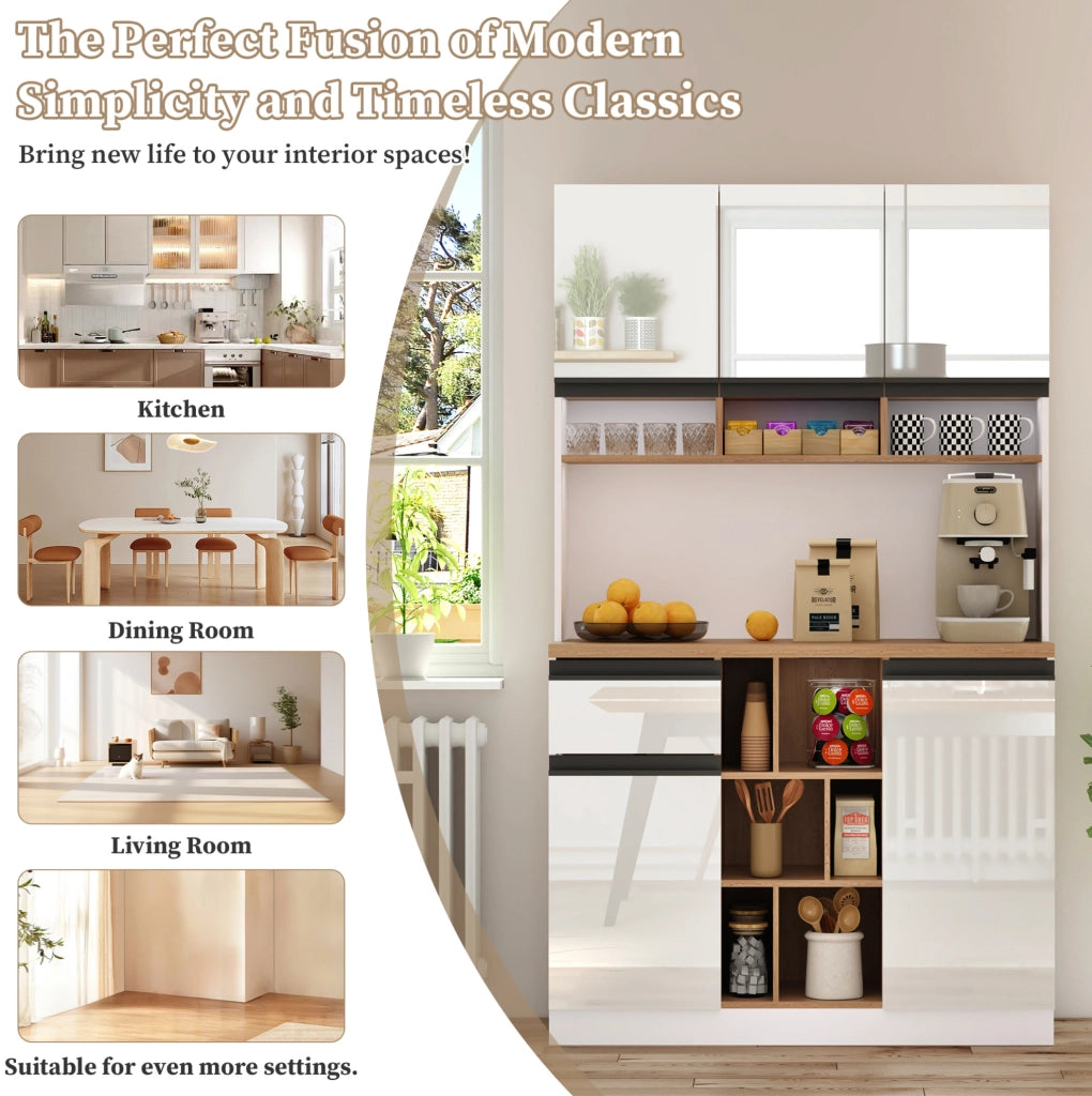 Credenza da cucina in MDF bianco lucido 105 × 45 × 185 cm con cassetto e ripiani regolabili