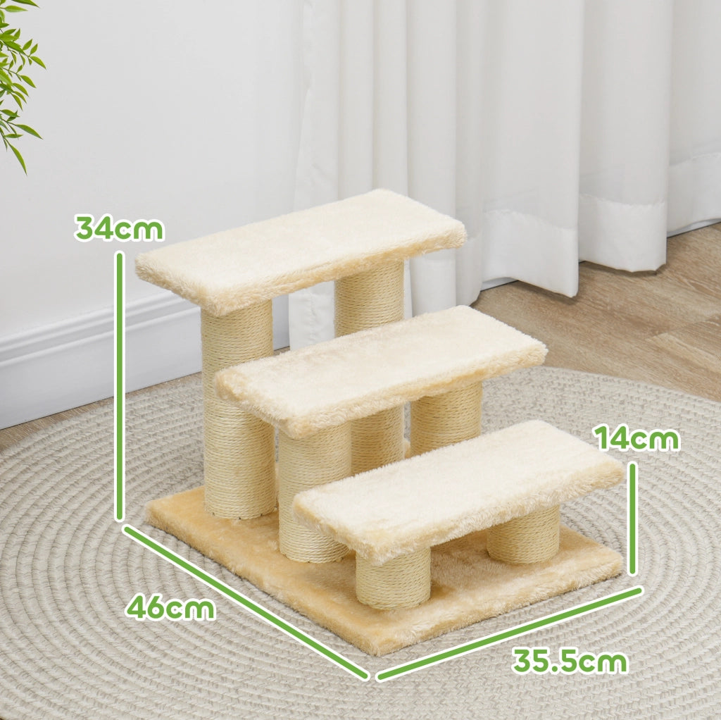 Scaletta per gatti con piattaforme e colonne in sisal, beige