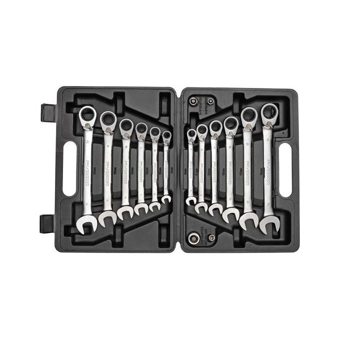 GEDORE RED 3300060 Set di Chiavi a Cricchetto Combinato 16 Pezzi SW 8-19 mm Meccanismo 72 Denti Angolo di Ritorno 5° Custodia Inclusa colore Nero