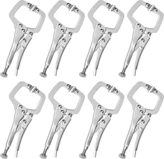 Fermo Metallico Slot C con Piastra di Rilascio Regolabile e Pads di Rotazione - 13,3 cm - Piastra di Fissaggio per Superfici Irregolari - Angoli - Hobby e Lavorazione - Adatto per Materiali - Nero (8 Pezzi) - Fermo Mini con Rilascio Rapido e Facile.