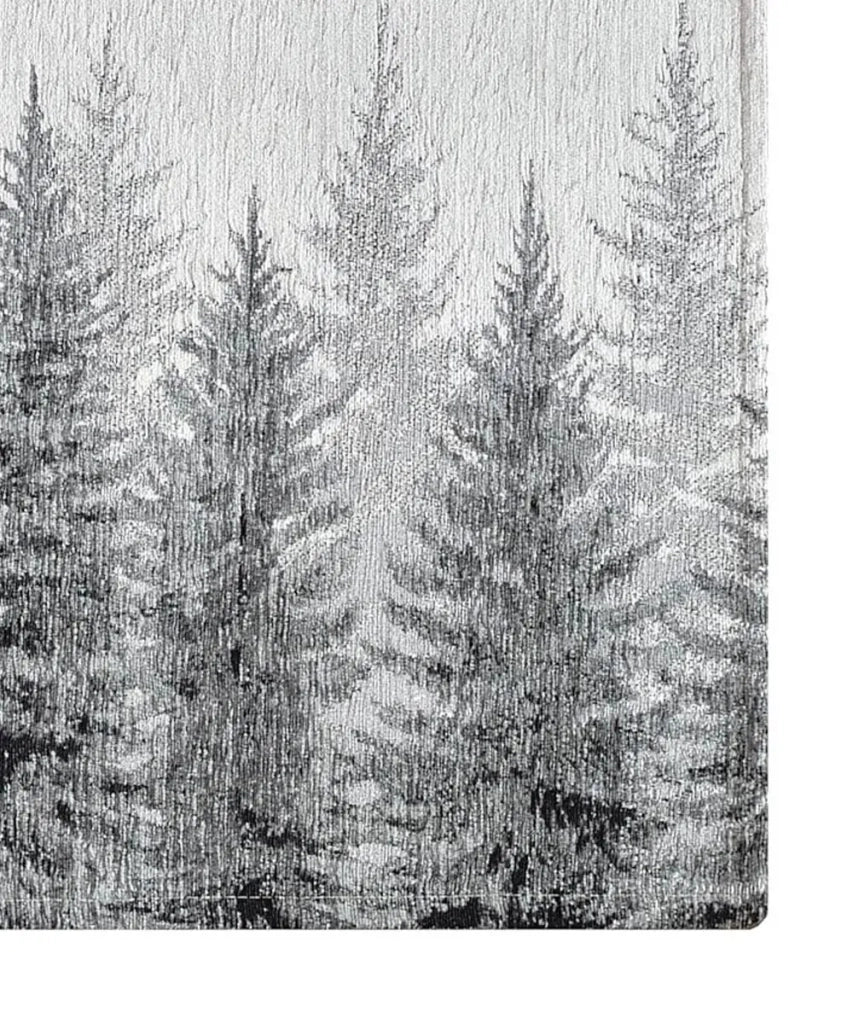 Tappeto moderno ABETI GRIGIO NERO disegno foresta aghifoglie di montagna, passatoia cucina multiuso lavabile in lavatrice e anti-scivolo cm.55x280
